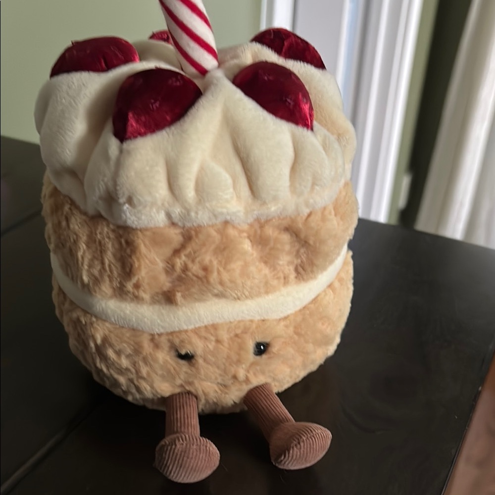 Jellycat Cream and Tan Plush Cake with Red Cherry